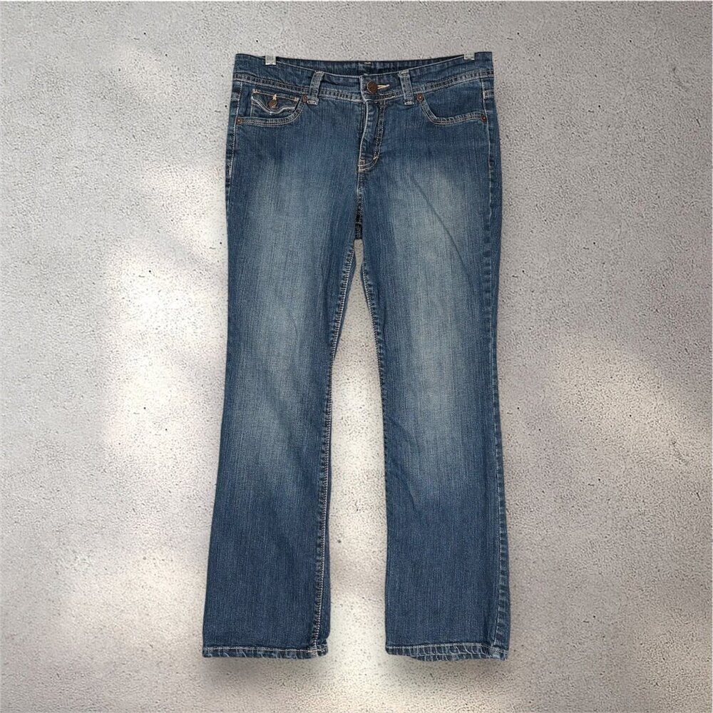 Y2K Gloria Vanderbilt Bootcut Jeans Women's 10S 32x28 Blue Dark Wash Embellished - Picture 2 of 9